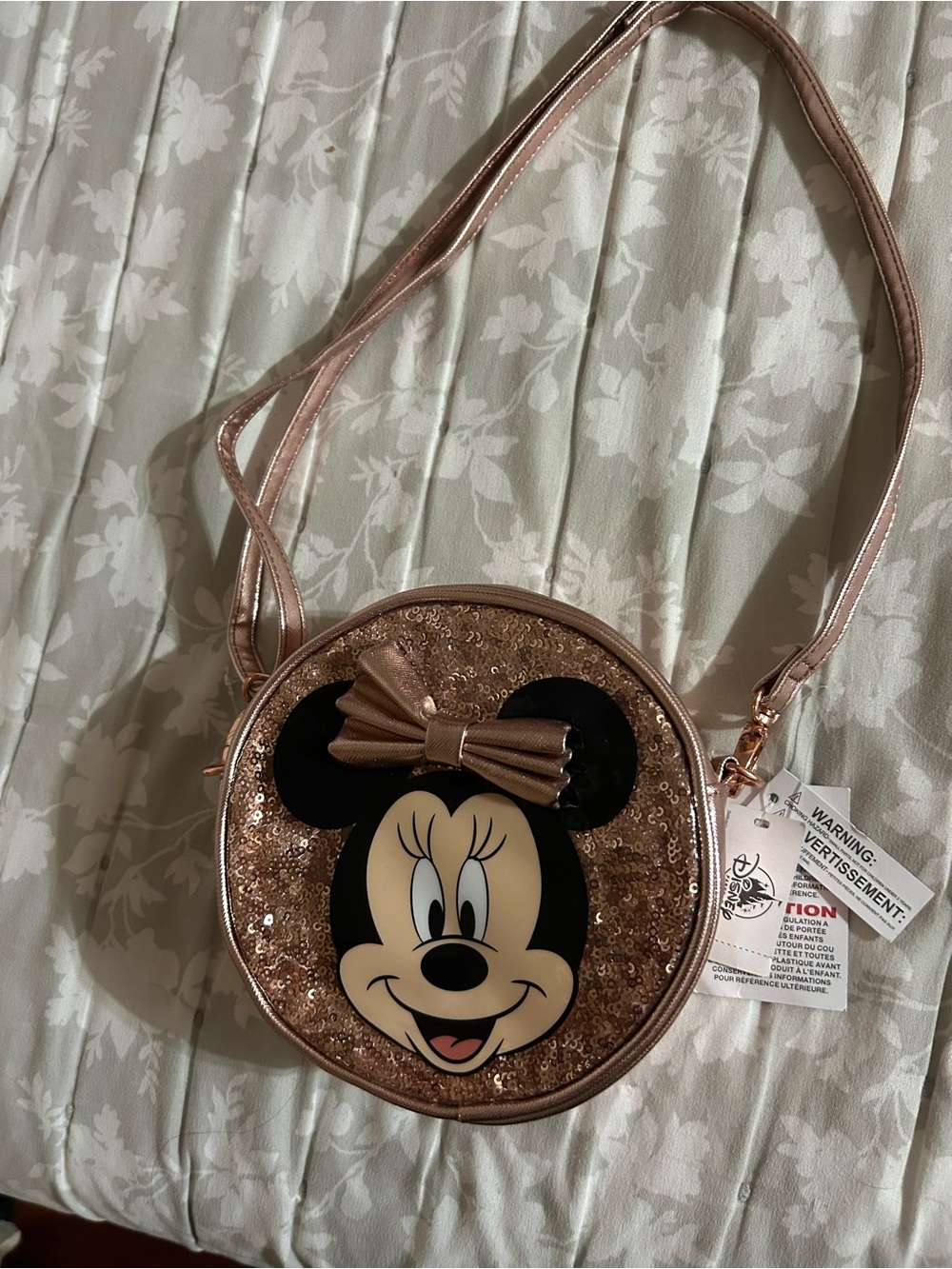 Disney Minnie Mouse Rose Gold Sequin Round Crossbody Bag
